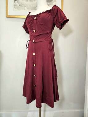 Scarlet Darkness Cottagecore Whimsygoth Burgundy Off Shoulder Corset Dress L NWT